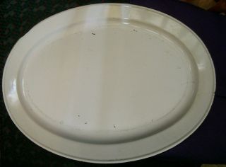 Vintage Metal Porcelain Enamel Oval Turkey Platter approx 13x17 inches 2