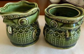 Mid Century Creamer And Sugar Rooster /chicken Set Green Marked Japan