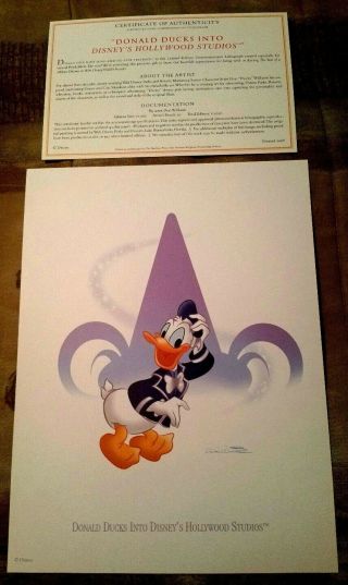 Disney Passholder Don " Ducky " Williams Donald Duck Hollywood Studios Lithograph