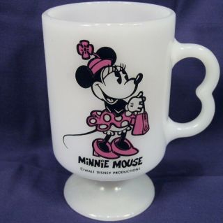 Vintage Minnie Mouse Milk Glass Pedestal Mug Walt Disney Productions Coffee Tea