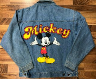 Vintage Disney Mickey Mouse By Jerry Leigh Trucker Jean Jacket Size Large Blue