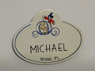 Vintage Walt Disney World Cast Member Name Tag Badge 25th Anniversary Michael