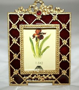 Ornate Gold And Red Guilloche Enamel Mini Picture Frame Tabletop Or Ornament