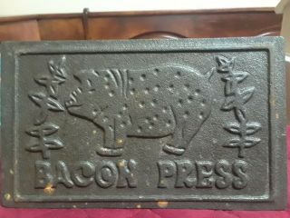 Vintage Collectible Cast Iron Bacon Press With Wooden Handle