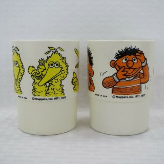 Ernie & Big Bird - Sesame Street - Vintage 1977 Muppets Inc 4 " X 3 " Plastic Cups