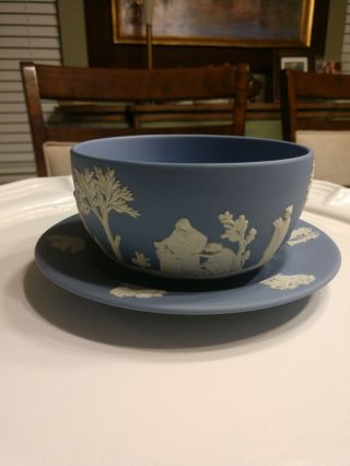 Wedgewood Jasperware Blue Bowl With Bread And Butter Plate.  Greek Neoclassical.