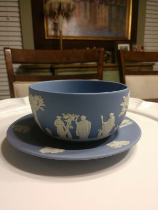 Wedgewood Jasperware Blue Bowl With Bread and Butter Plate.  Greek Neoclassical. 2