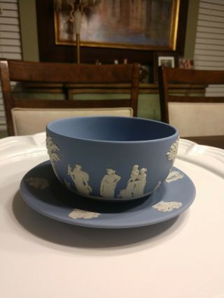 Wedgewood Jasperware Blue Bowl With Bread and Butter Plate.  Greek Neoclassical. 3