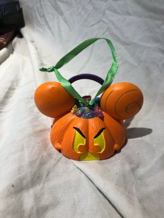 Disney Parks Mickey Mouse Light Up Pumpkin Ear Hat Ornament Halloween Fall