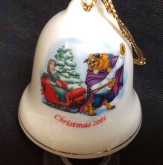 Disney Grolier 2001 Beauty And The Beast Belle Porcelain Bell Christmas Ornament