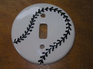 Estate White With Black Stitches Ceramic Baseball Single Lightswitch Plate Cover