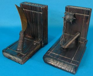 Gothic Medieval Weapons Wood & Metal Bookends