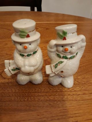 Lenox Happy Holly Days Christmas Snowman In The Wind Salt & Pepper Shakers