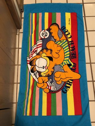 Vintage Garfield’s Beach Towel Franco Jim Davis Swim Lounge Vintage Euc