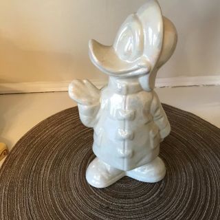 Vintage Donald Duck Large Figurine In Coat Pearlescent Cream Glazed Ceramic