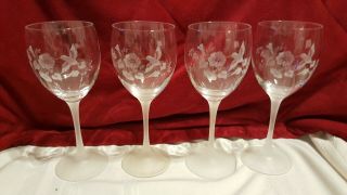 4 Hummingbird Wine Glasses Frosted Stems France Avon 24 Lead Crystal