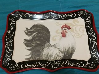 Susan Winget Cracker Barrel Rooster Platter French Country Black,  White,  Red