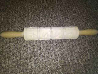 Hand Carved Wood 16 Dgn Springerle Short Bread Pastry Kitchen Baking Rolling Pin