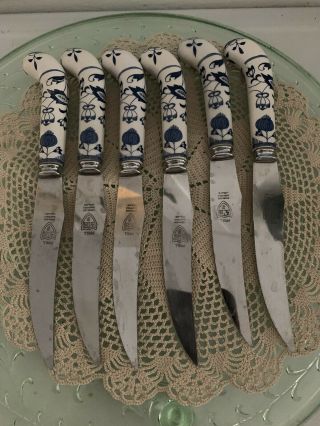Set Of 6 Vintage Prill Sheffield England Porcelain Handled Steak Knives