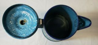 Vintage Enamel Ware Sky Blue White Speckled Metal Coffee Pot Stove Top Camping 3