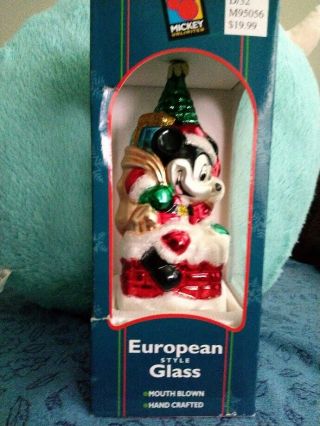 1997 Disney 6 1/2 " Mickey Mouse European Glass Blown Christmas Ornament W Box