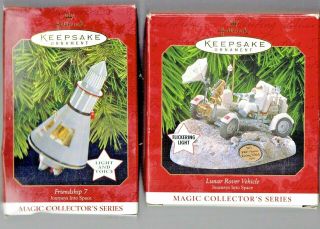 Hallmark Magic Collector Ornaments - Lunar Rover Vehicle & Friendship 7 Capsule