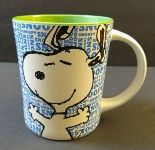 Peanuts " Snoopy " White Blue Green Mug Coffee Cup 15 Oz.  Gibson.  (d)