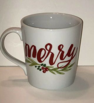 Crate & Barrel 2016 Holiday Christmas Coffee Mug By Kelly Ventura Merry Holly