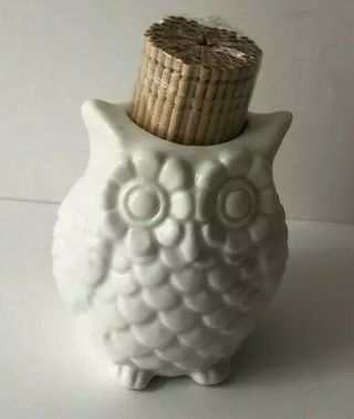 Ceramic Owl Toothpick Holder White 2 1/4 Inches Autumn Decor Fall Decoration