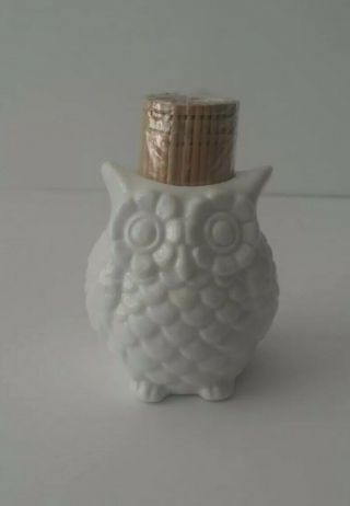 Ceramic Owl Toothpick Holder white 2 1/4 inches autumn decor fall decoration 2