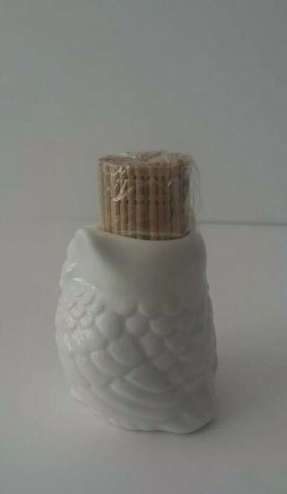 Ceramic Owl Toothpick Holder white 2 1/4 inches autumn decor fall decoration 3