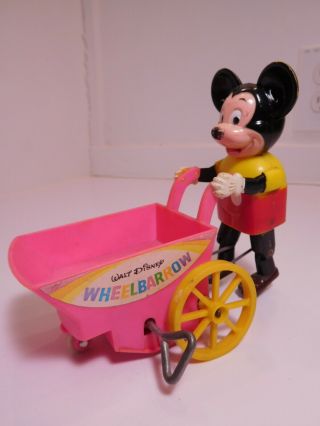 1973 Marx Toys Mickey Mouse Walt Disney Wind Up Toy Wheelbarrow