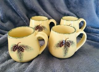 Set Of 4 Coffee Cups Mugs Acorn Pine Cone Home & Garden Party