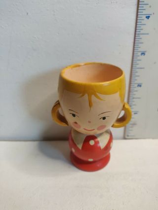 Vintage Hand Painted Wood Egg Cup Girl 1950s Sevi Italy Italian Eggcup