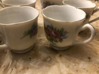 Set of 5 Tea Cups with 9 Saucers Pink Blue Floral Made in Occupied Japan 2