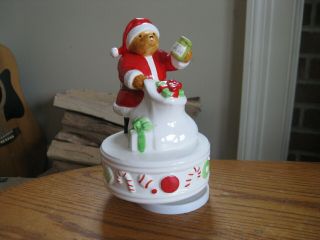 Schmid Eden Toys Santa Bear 6 1/2 " Music Box We Wish You A Merry Christmas 1984
