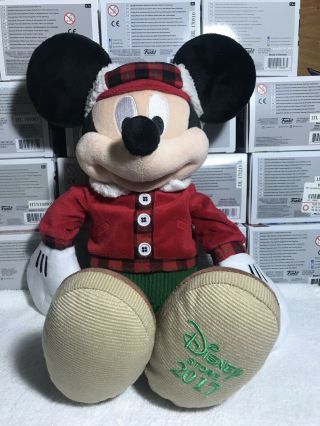 Walt Disney Store Mickey Mouse 2017 Red Plaid 15 Inch Plush Winter
