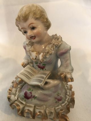 Porcelain Figurine Bone China Lace 52/26 Japan - Victorian Girl Holding Book 4.  25 "