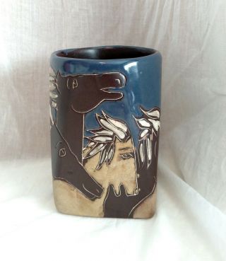 Mara Art Pottery Stoneware Handmade In Mexico Wild Horses Floral Coffee Mug