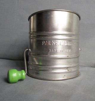 Vintage Child’s Small Metal Green Handle Flour Sifter 3 1/2 " Tall