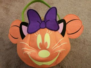 Disney Halloween Trick Or Treat Candy Tote Felt Bag Bucket Pumpkin Minnie Mouse