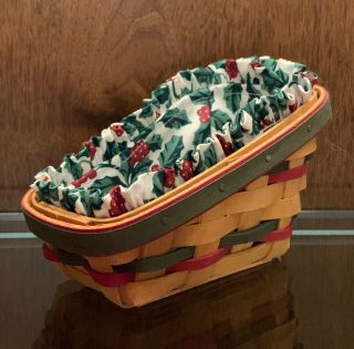 Longaberger Dash Away Christmas Holiday Basket W/ Holly Berry Liner 3.  5 " H 5 " W