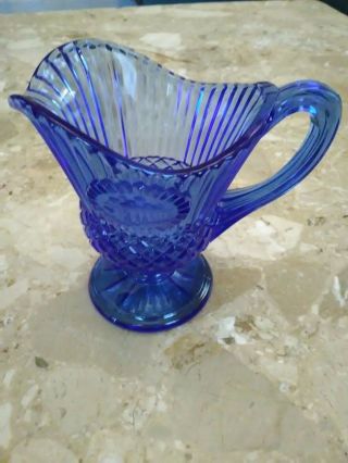 Avon Cobalt Blue Creamer Small Pitcher Vintage Mount Vernon 7 Etched Cut Glass
