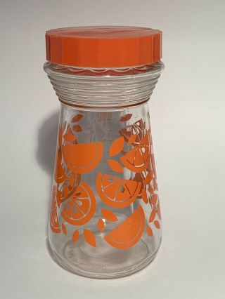 Vintage Retro Orange Juice Jar Carafe Jug Orange Lid 24 Ounce