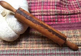 Vintage Wooden 19x2.  5” Rolling Pin W/ Turned Handles,  Wood,  Bakers,  Baking