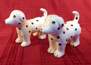 Dalmatian Salt And Pepper Shakers Dog Figurines Fireman Vintage Set Of 2 Ceramic