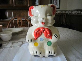 Vtg Polka Dot Teddy Bear Cookie Jar 12 " Tall White Body With Primary Color Dots