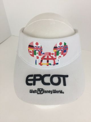 Walt Disney World Epcot Mickey Mouse Ear Country Flags Golf Visor Adult White