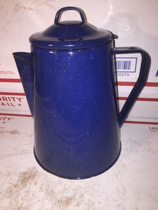 Vintage Blue Enamel Teapot Coffee Pot Camping Hiking Hunting Backpacking