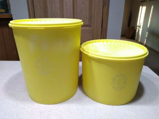 4 Pc Vintage Tupperware Bright Yellow Canisters Lids Servalier 1205 Starburst